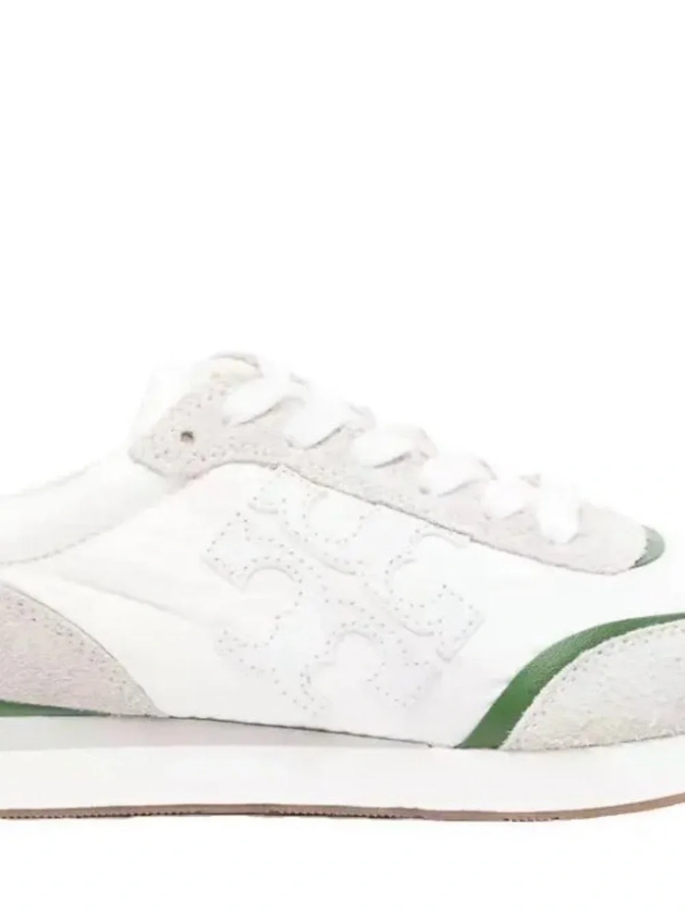 White & Green Leather Suede Sneakers